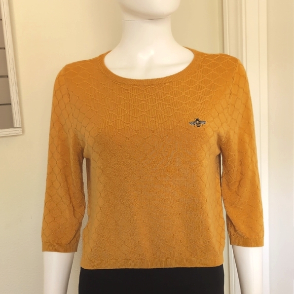 Bright and Beautiful Sweaters - Bright and Beautiful EUC Honeybee Cropped Golden Lightweight Sweater 3/4 Sleeve